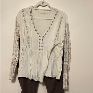 Altar'd State Cream Peplum Blouse with Lace Sleeves